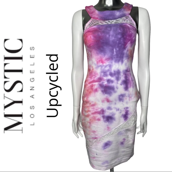 Mystiq Tie Dye Lace Inlay Fitted Sleeveless Dress - Picture 1 of 6